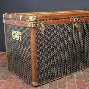 Impressive Huge Antique Goyard Steamer Trunk Tray & Liner