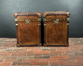 Luxury Tan Bridle Leather Campaign Style Trunks Chests Occasional tables