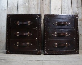 Handmade Luxury English Leather Pair Of Nightstands Bedroom Decor Furniture Made In Nottingham