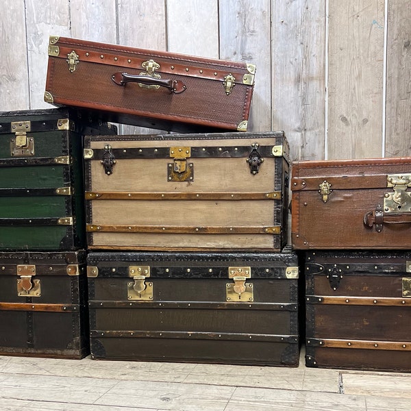 Antique Green French Steamer Trunk Bed End Blanket Box Coffee Table Home Decor