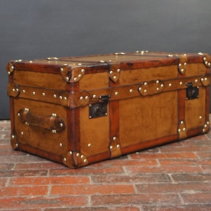 Tan Leather English Handmade Coffee Table Trunk Bespoke