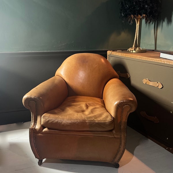 Luxury Deep Backed Vintage Tan Leather Club Chair