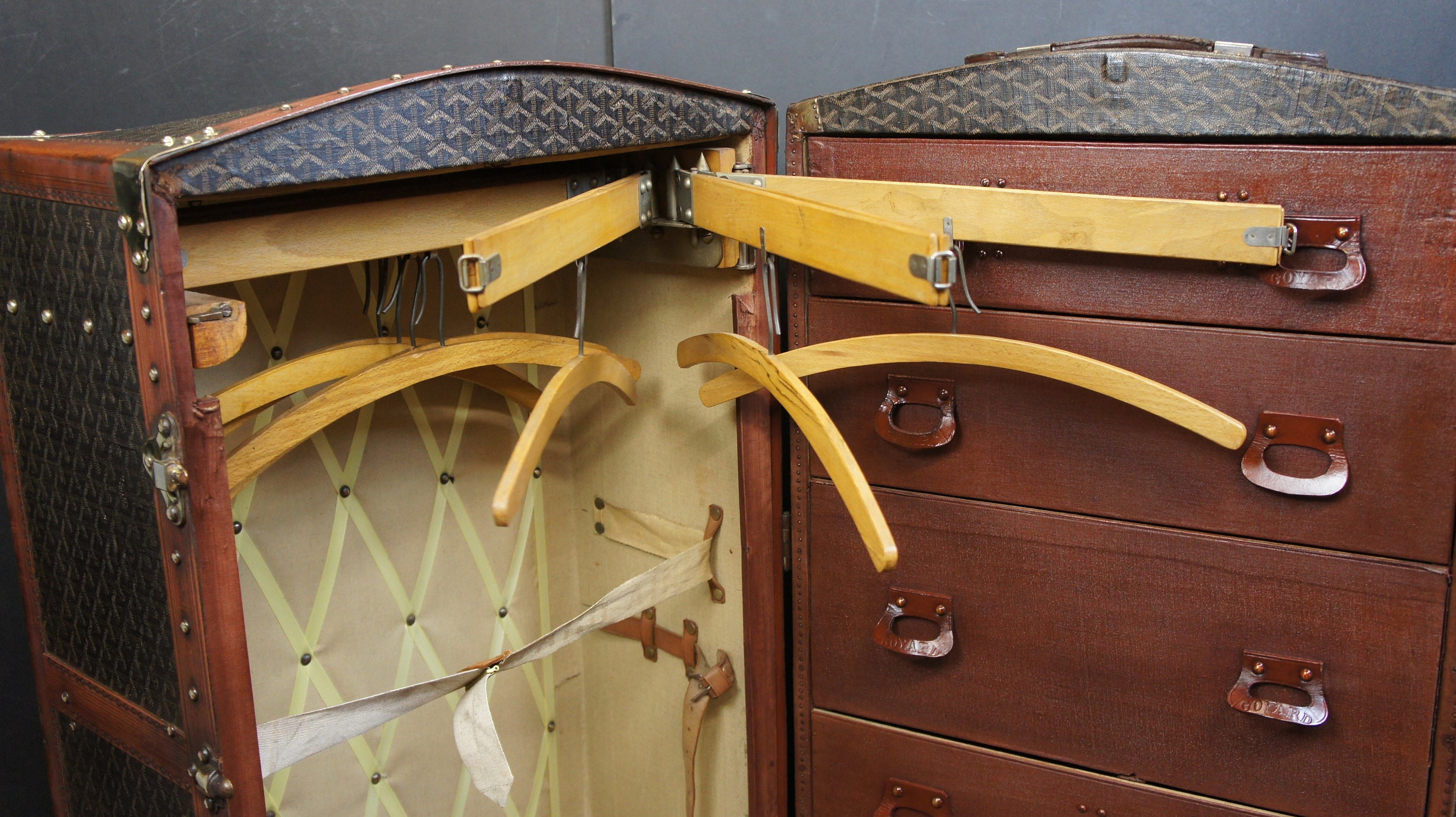 Goyard Goyardine Steamer Wardrobe Trunk, 1912, France at 1stDibs