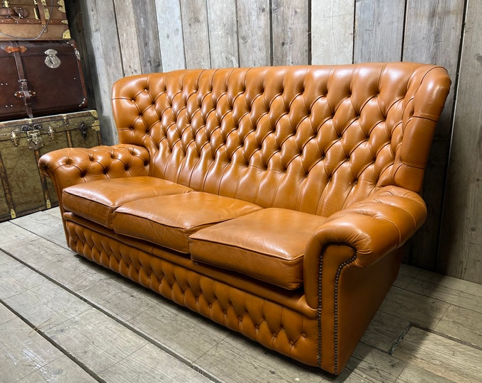 High Backed Tan Leather Chesterfield Sofa - Etsy UK