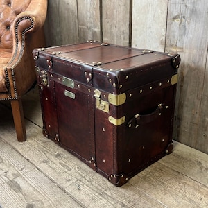leather vintage style handmade English leather trunk chest storage box steamer style