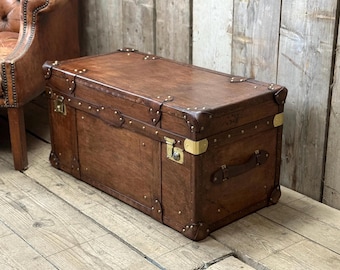 Luxury Hand dyed medium oak leather storage trunk