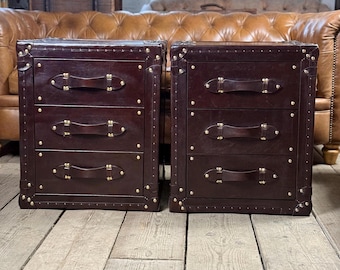 Chestnut brown leather nightstands - Custom English handmade - luxury bedroom furniture
