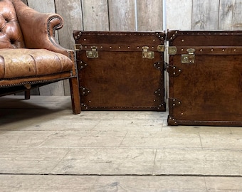 Large leather trunks - Dark chestnut - Custom handmade english storage chests
