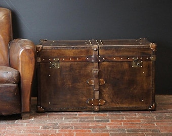 Handmade English belted antique style steamer trunk