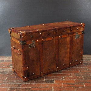 English Handmade Tan Leather Vintage Inspired Coffee Table Trunk image 1