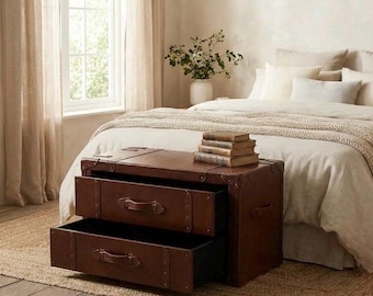 Luxury English Leather Ottoman Bed End Set with Custom Built Drawers