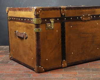 Tan Leather Luxury Campaign Coffee Table Trunk