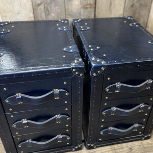 Handcrafted Dark Navy Blue Luxury Bedside Leather Nightstands zdjęcie 6