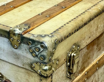 Antique Vellum & Brass Steamer trunk