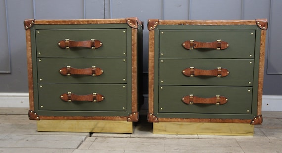 Buy Luxury Handmade Leather Nightstands Olive Green Online in