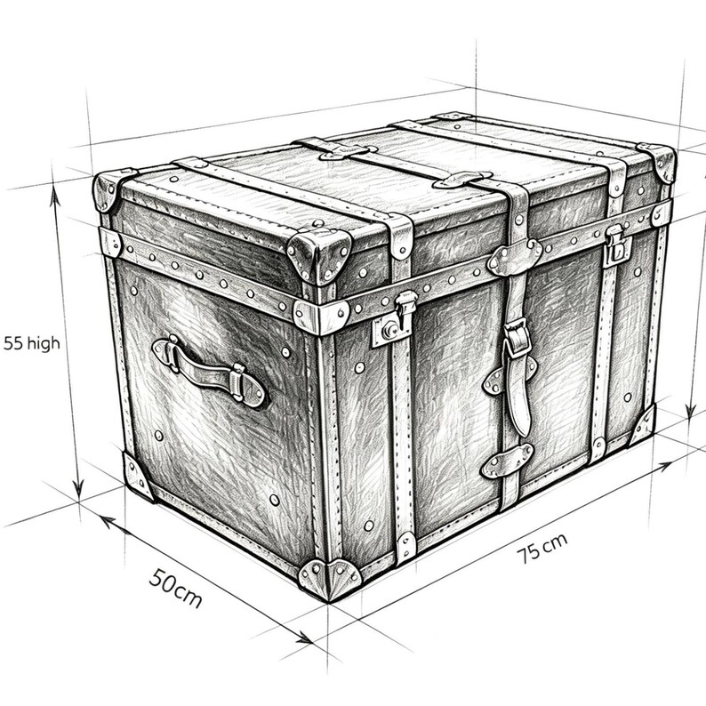 scetch drawing of trunk with measurements