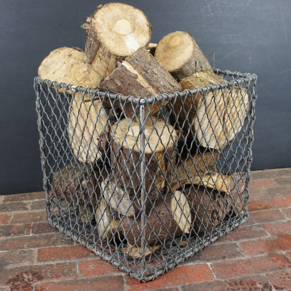 Large Industrial Vintage Galvanised Wire Log Basket Etsy