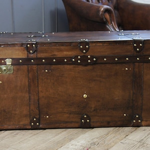 Heirloom Leather Trunk Coffee Table English Artisan Vegetable Tan Storage Chest Bild 10