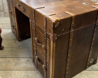 Hand-Dyed Leather Executive Desk: English Hardwood, 5 Drawers, Bespoke Office Furniture