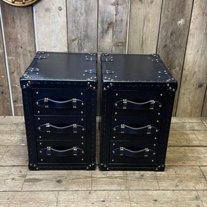 Handcrafted Dark Navy Blue Luxury Bedside Leather Nightstands zdjęcie 5