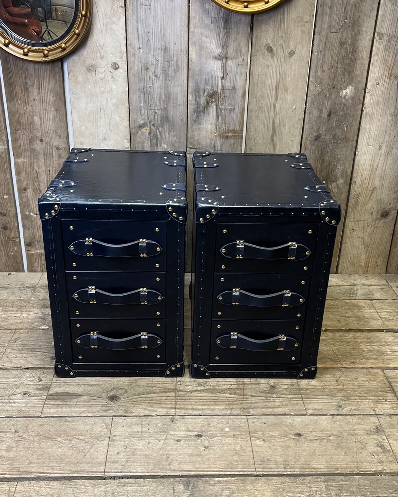 Handcrafted Dark Navy Blue Luxury Bedside Leather Nightstands zdjęcie 5