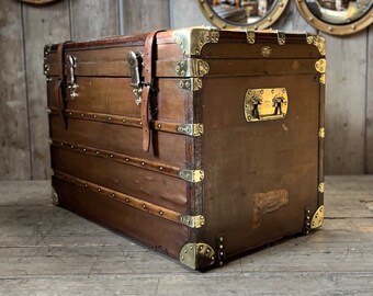 Au Depart Large Antique Courier Trunk, Coffee Table