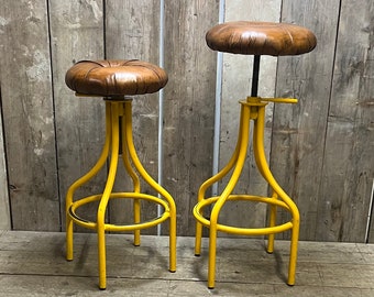 Vintage Adjustable Leather Bar Stools