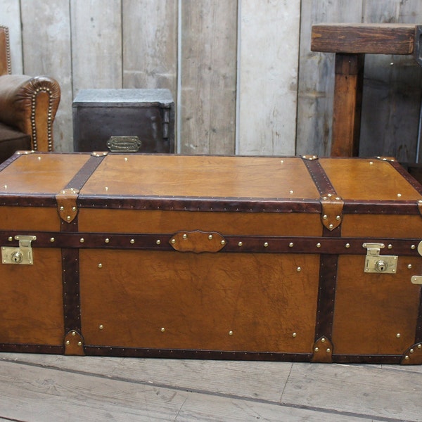 Leather Storage Ottoman Coffee Table Handmade Bridle Chest