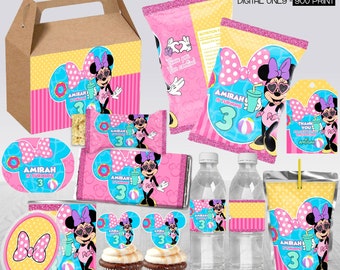 Custom Minnie Mouse Pool Party Bundle, Birthday pack, Printable Minnie Mouse Pool Party