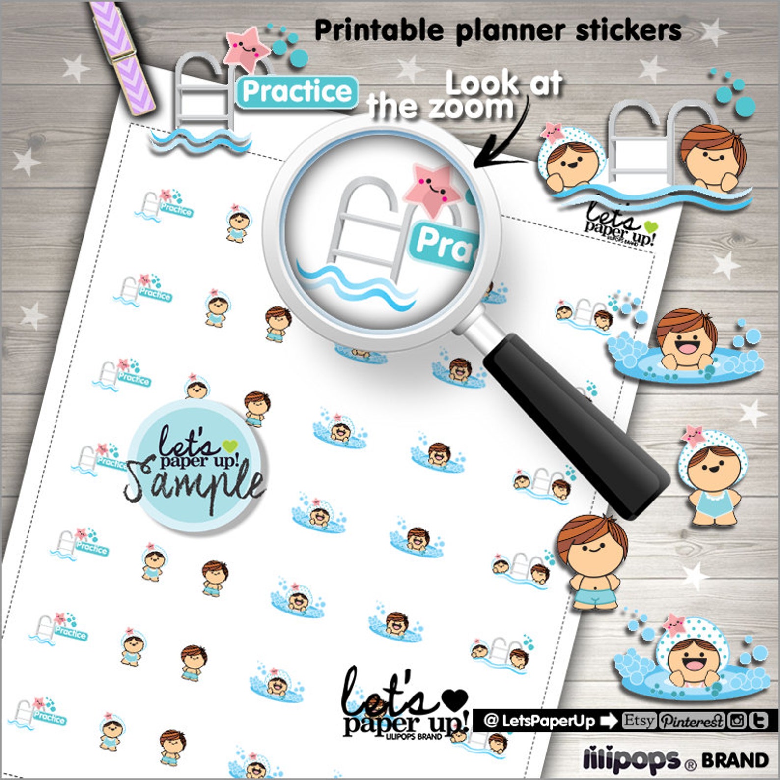 Swimming Stickers Printable Planner Stickers Swim Practice Etsy