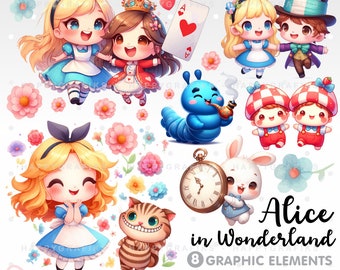 Alice in Wonderland, Clipart, Alice, Alice Adventures, Tea Party Clipart, Alice Party, Fairytale Clipart, Alice Characters, Watercolor, Png