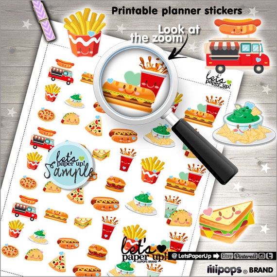 fast food stickers printable planner sticker meal sticker kawaii stickers food sticker planner accessories sticker sheet sticker page by let s paper up catch my party