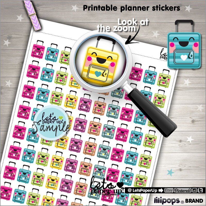 Travel Stickers, Printable Planner Stickers, Luggage Stickers, Baggag…