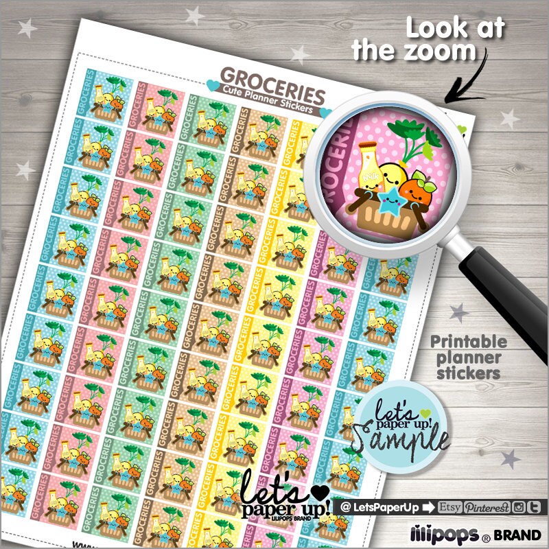 Groceries Stickers, Printable Stickers, Planner Stickers, Planner Sti…