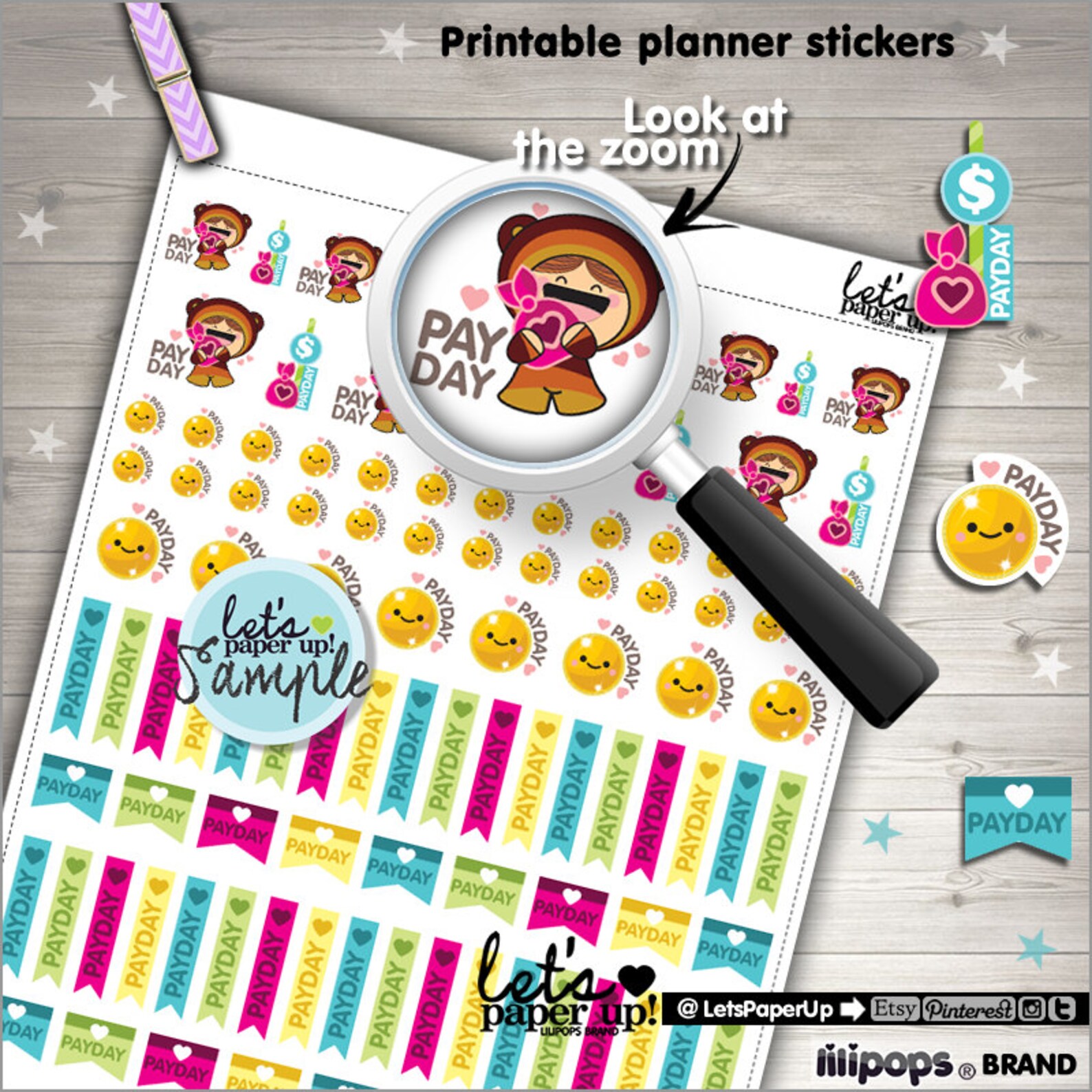 Payday Stickers Printable Planner Stickers Pay Day Stickers Etsy