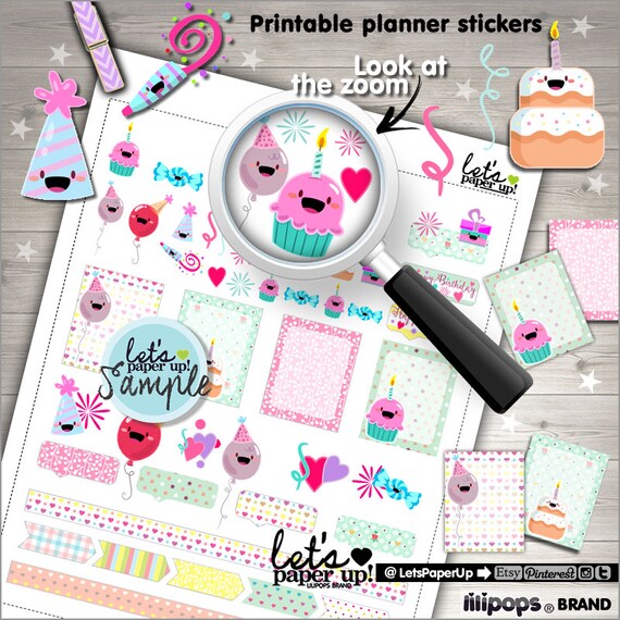 Birthday Stickers Printable Planner Stickers Celebration | Etsy