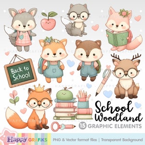 Back to School, Woodland, Clipart, Student Clipart, School Clipart, Educational, Student Graphics, Animal Clipart, Little Animals, Editable