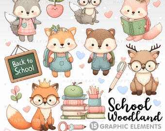 Back to School, Woodland, Clipart, Student Clipart, School Clipart, Educational, Student Graphics, Animal Clipart, Little Animals, Editable