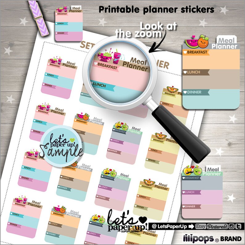 Meal Food Stickers Printable Planner Stickers Meal Planner Stickers Box Stickers Planner Accessories Kawaii Stickers
