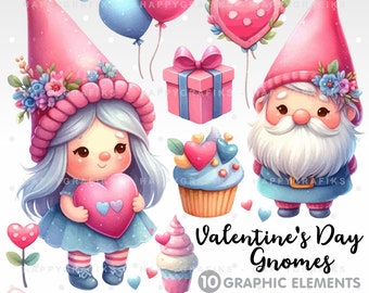 Gnome Clipart, Valentine Gnomes, Love Clipart, Valentines Clipart, Scandinavian Gnome, Love Graphics, Valentines Day, Printable Gnome, Pink