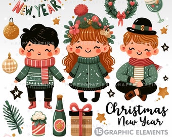 New Year Clipart, Christmas Graphics, Christmas Clipart, Holiday Clipart, New Year Clip Art, New Year's Eve Clipart, Christmas Vector, Png
