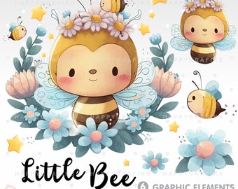 Bee Clipart, Little Bee, Bee Graphics, Bee and Flowers, Cute Bee, Png, Vector, Spring Clipart, Spring Graphics, Flower Clipart, Nursery