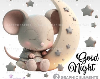 Mouse Clipart, Cute Mouse, Sweet Dreams Clipart, Sleep Routine, Nursery Art Decor, Mouse Graphics, Mouse Vector, Mouse PNG, Good Night