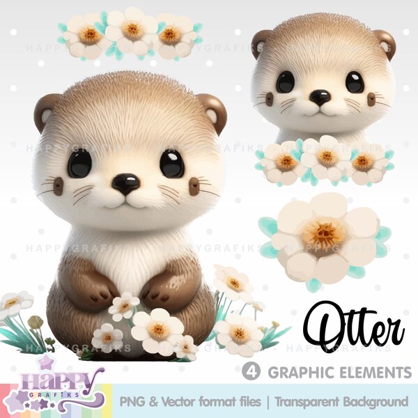 Otter Clipart, Otter Illustration, Cute Otters, Sea Creatures, Otter Graphics, Otter Vector, Otter PNG, Cute Animals Clipart, Otter Images