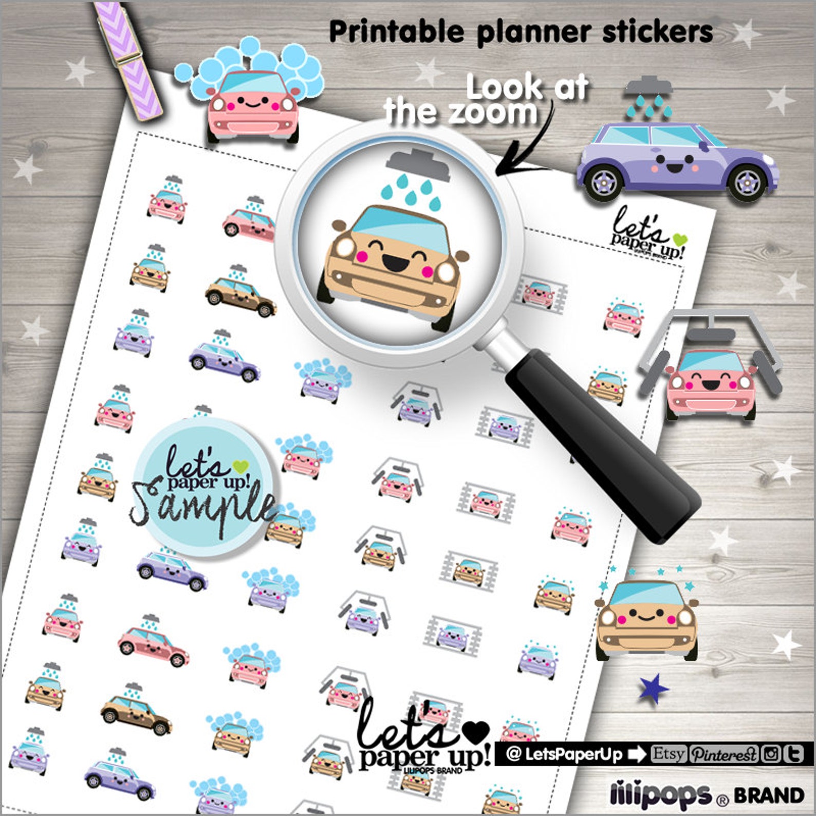Car Wash Stickers Printable Planner Stickers Car Cleaning | Etsy