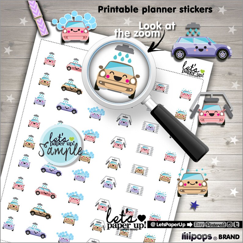 Car Wash Stickers Printable Planner Stickers Car Cleaning Etsy