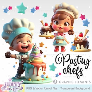 Pastry Chef Clipart, Baking Clipart, Chef Clipart, Cute Baker Characters, Kitchen Chores, Baking Party, Cake Clipart, Chef Girl, Chef Boy image 1