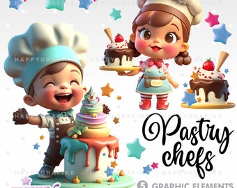Pastry Chef Clipart, Baking Clipart, Chef Clipart, Cute Baker Characters, Kitchen Chores, Baking Party, Cake Clipart, Chef Girl, Chef Boy
