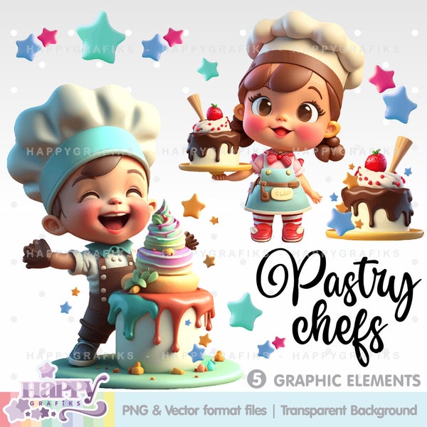 Pastry Chef Clipart, Baking Clipart, Chef Clipart, Cute Baker Characters, Kitchen Chores, Baking Party, Cake Clipart, Chef Girl, Chef Boy