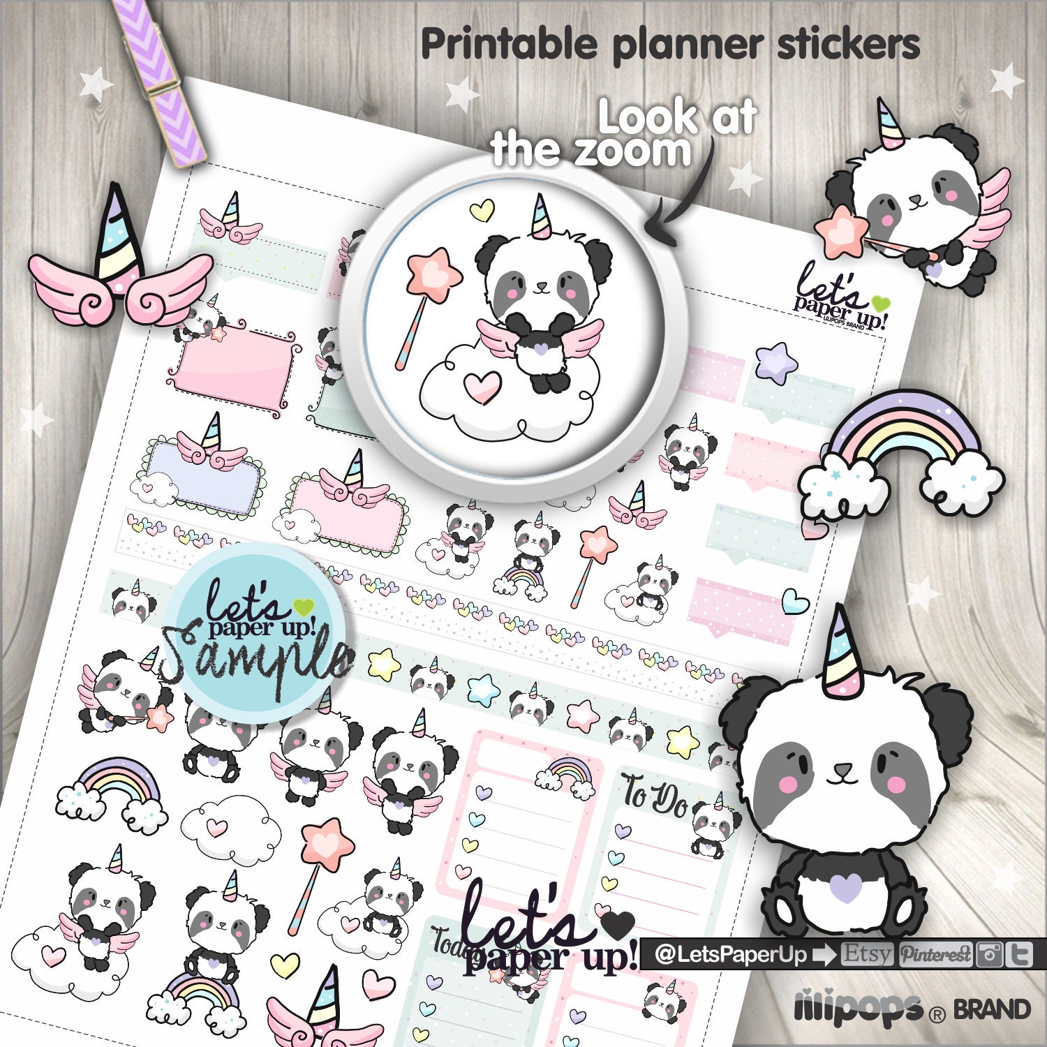 panda stickers panda printable stickers unicorn stickers etsy